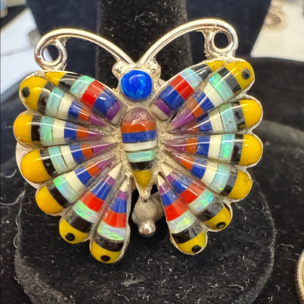 Colorful Sterling Butterfly Inlay Ring - Multicolor